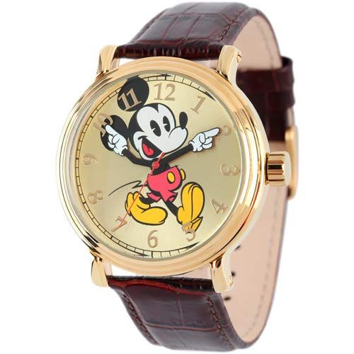 Disney Men's Mickey Mouse Analog Quartz Dark Brown Watch Stylish Timepiece for Fans