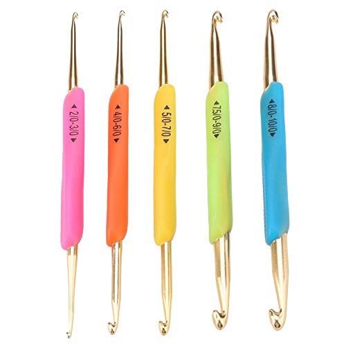 Double Head Crochet Hook Set - Aluminum Knitting Needles with Soft Rubber Handle (Random Color) for Easy Crafting