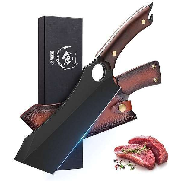 "Dream Reach 6.9" Black Boning Knife & Meat Cleaver - High Carbon Steel Kitchen Knife with Sheath & Gift Box for Outdoor Camping"