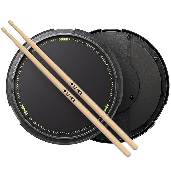 Drum Practice Pad 12 Inches, Donner Quiet Drum Pad with Removable Snare Simulation Built-in 800 Steel Balls, Drum Sticks, 40 Standard Rudiments(Black)