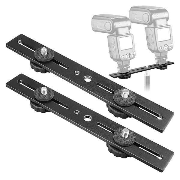 Chromlives Dual Flash Bracket 2 Pack 1/4 Inch Dual Tripod Mount Extension Bar for DSLR Camera LED Light and Flash Light