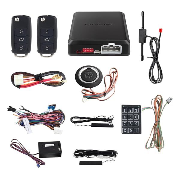 EASYGUARD EC002-V-NS Passive Keyless Entry Car Alarm with Push Button Start Remote Engine Start and Touch Password Keypad Entry