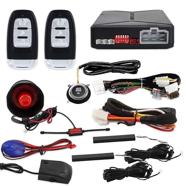 EASYGUARD EC010-SR PKE Car Alarm Remote Starter Keyless Entry Push Start Button Shock Warning Proximity Lock Unlock DC12V