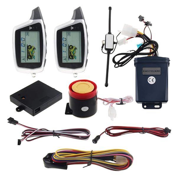 EASYGUARD EM212 2 Way Motorcycle Alarm System with LCD Pager Rechargeable Transmitter Shock and Microwave Sensors DC12V