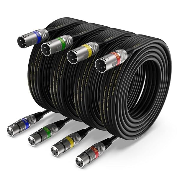 EBXYA XLR Cable 15ft 4 Packs - Premium Balanced DMX Cable with 3-Pin XLR Male to Female Microphone Cable, Black