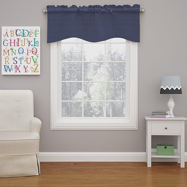 ECLIPSE Kendall Modern Scalloped Valance Rod Pocket Window Curtain 42 x 18 Denim for Kitchen or Bathroom
