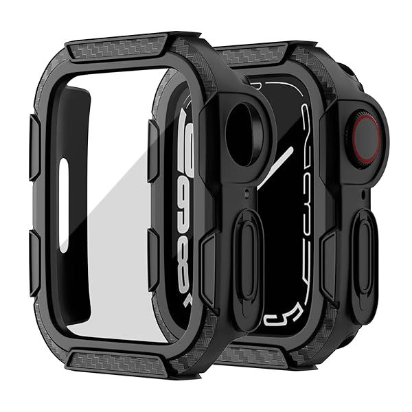 EDIMENS Rugged Case for Apple Watch 45mm Series 9/8/7 - Shockproof TPU Cover & Tempered Glass Protector