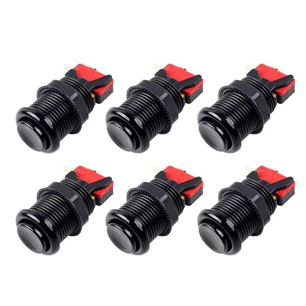 EG 6X American Style Arcade Buttons - Switchable Happ Type 30mm Push Button for Jamma MAME Kits (Black)