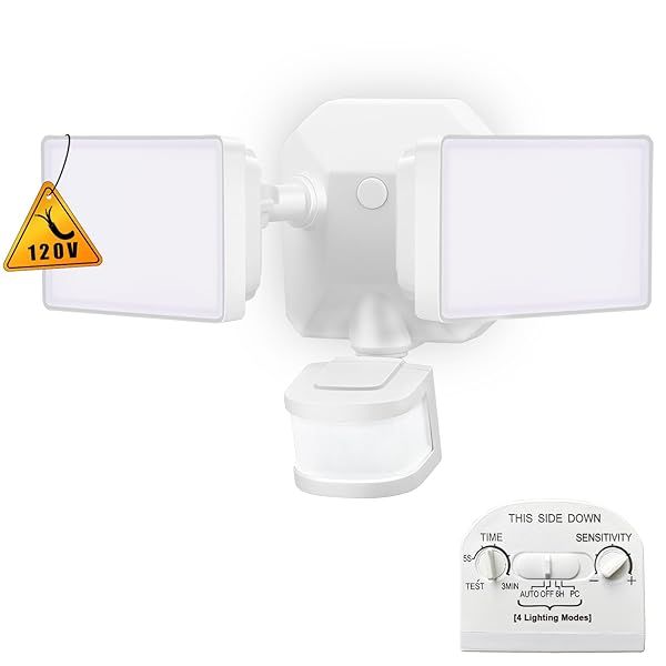 EMANER Dusk-to-Dawn Motion Sensor Security Lights - 5000K LED Flood Light for Outdoor Use, IP65 Waterproof, Dual-Head Design