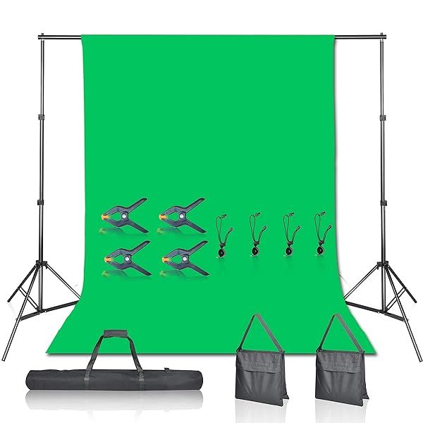 EMART 7x10ft Green Screen Backdrop Stand Kit with 6x9ft Cotton Muslin for Photography - Perfect Chromakey Support System