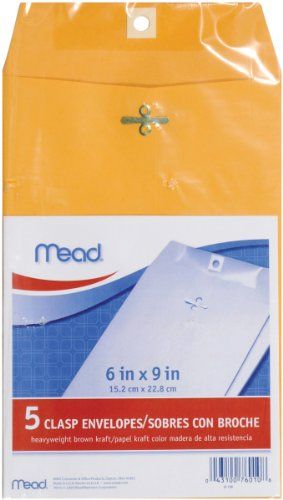 Mead Clasp Envelopes 6x9 Inch Heavy Kraft 5 Pack for Secure Mailing and Storage