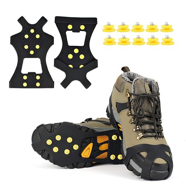 EONPOW Ice Grips: Anti-Slip Crampons with 10 Steel Studs for Shoes & Boots - Perfect Traction for Ice & Snow (Size M)
