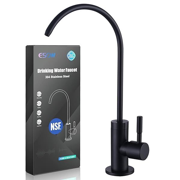 ESOW Lead-Free Kitchen Water Filter Faucet - Matte Black, Fits Most RO Systems, Stainless Steel 304