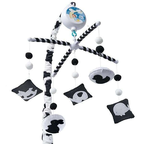 EVERLOVE Montessori Baby Mobile for Crib - Digital Music Box with 12 Lullabies & 3 Modes - Black & White Nursery Decor