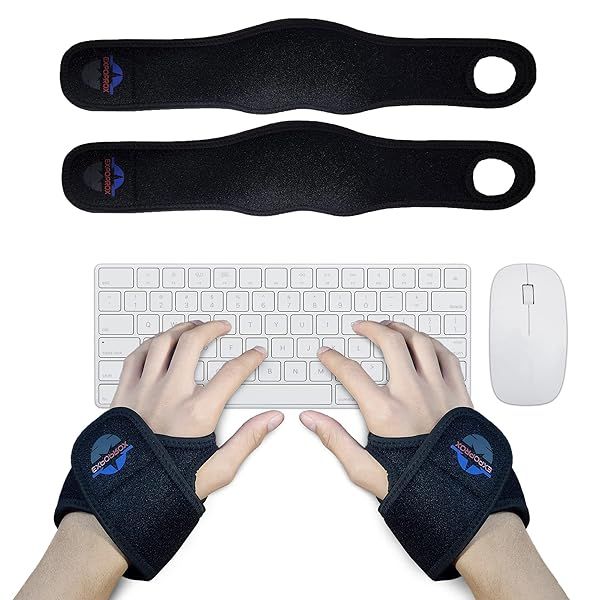 EXPOPROX-Wearable Wrist Rest Pads, 2 Pc. Set, Ergonomic Mouse and Keyboard Support Cushions to Reduce Joint Stress, Tension,Adjustable Fit with