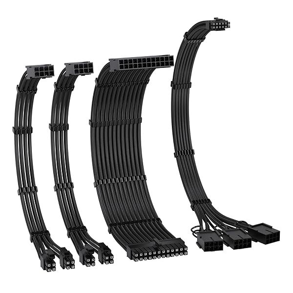 EZDIY-FAB PCIE 5.0 12VHPWR Sleeved Cable Kit, 16AWG Power Supply Cable Extension, PC PSU Sleeved Cable, 24PIN-ATX (4+4) PIN-EPS (12+4) PIN to 3X 8