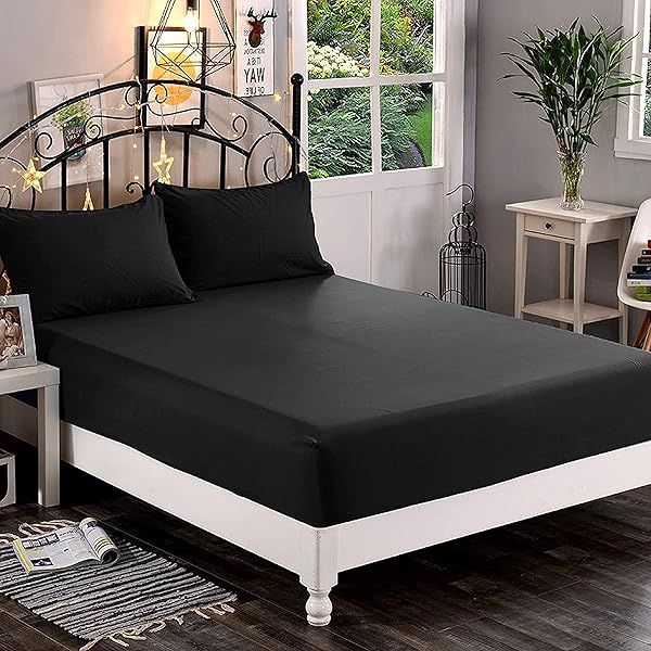 Elegant Comfort 1500 Premium Hotel Quality Fitted Sheet Soft Microfiber Deep Pocket 16 Inch Wrinkle Fade Resistant Queen Black