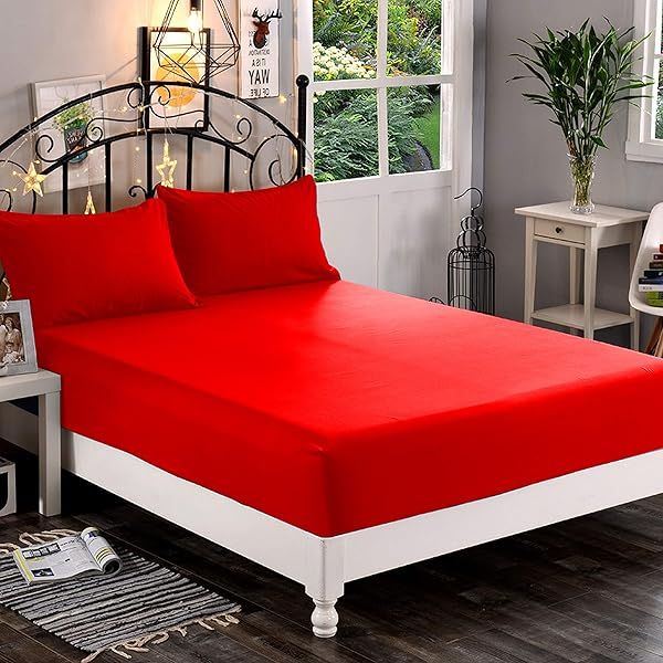 Elegant Comfort 1500 Premium Hotel Quality Fitted Sheet Soft Microfiber Deep Pocket King Red Wrinkle Fade Resistant