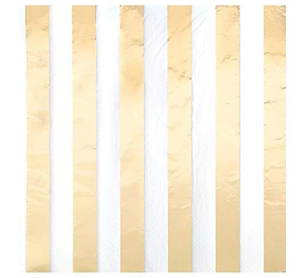 Elegant Gold Foil Stripes Luncheon Napkins - 16-Pack for Parties & Special Occasions - Durable & Soft Touch