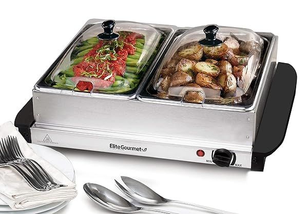 Elite Gourmet EWM-6122 Buffet Server: Dual 2.5 Qt Food Warmer with Temperature Control - Perfect for Parties & Holidays