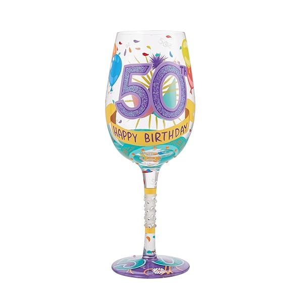 Enesco Lolita 50th Birthday Hand-Painted Wine Glass - Artisan Multicolor Gift for Celebrations