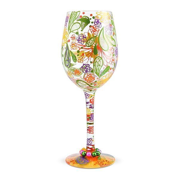 Shop Enesco Lolita Thankful Hand-Painted Wine Glass - Artisan Multicolor Design, Perfect Gift!