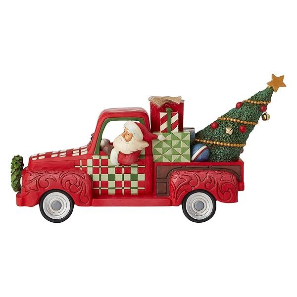 Enesco Jim Shore Santa Figurine in Red Pickup Truck - 6.8 Inch Country Living Decor