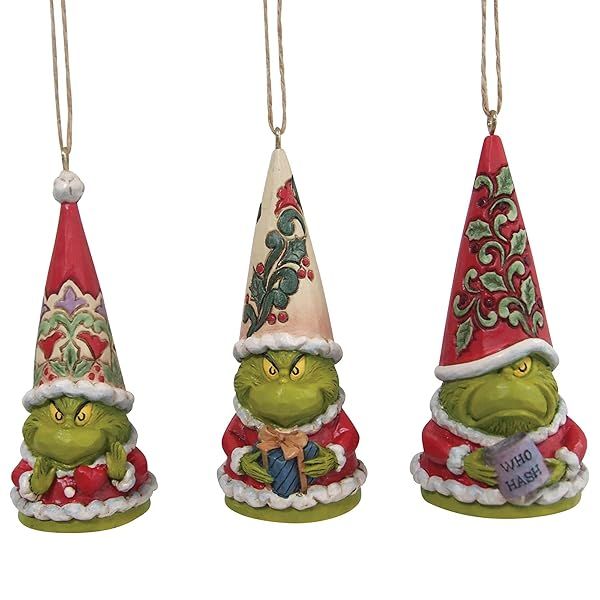 Enesco Jim Shore Dr Seuss The Grinch Gnomes Hanging Ornament Set 3.375 Inch Multicolor