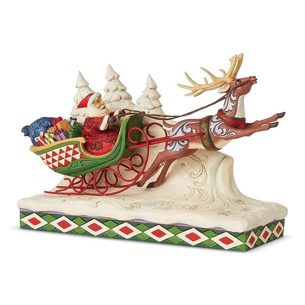 Enesco Jim Shore Heartwood Creek Santa Sleigh with Reindeer Figurine - 7-Inch Multicolor Collectible