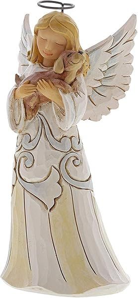 Enesco Jim Shore Heartwood Creek White Woodland Angel Figurine with Dog - 5.2 Inch Multicolor Decor