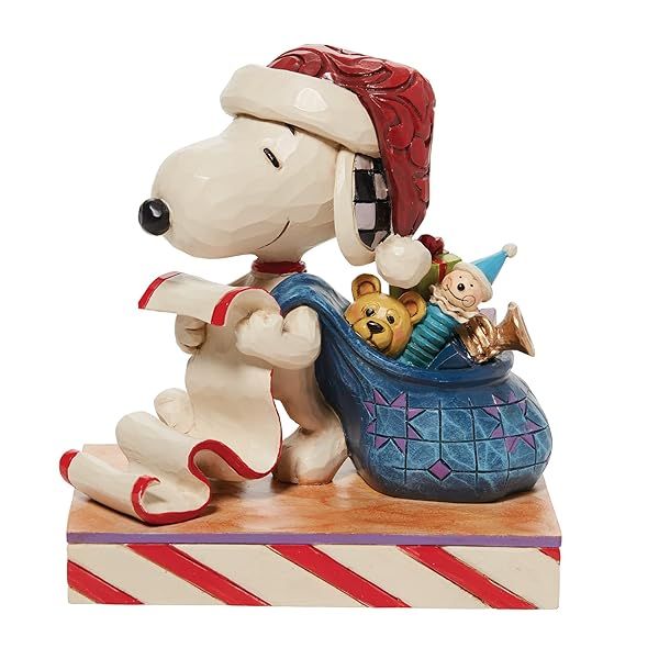 Enesco Jim Shore Peanuts Santa Snoopy Figurine - 3.97 Inch Christmas Decor with Toy Bag & List