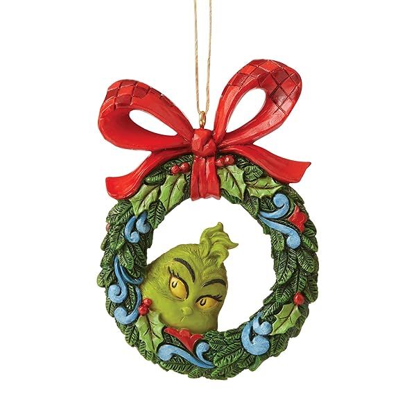 "Enesco Jim Shore Grinch Wreath Ornament - 3.54" Multicolor Christmas Decor"