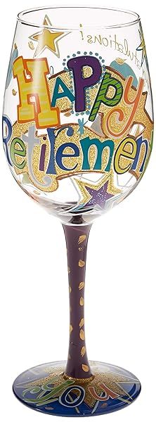 Enesco Lolita Happy Retirement Wine Glass Gift - Artisan Painted, Multicolor, Perfect for Celebrations!