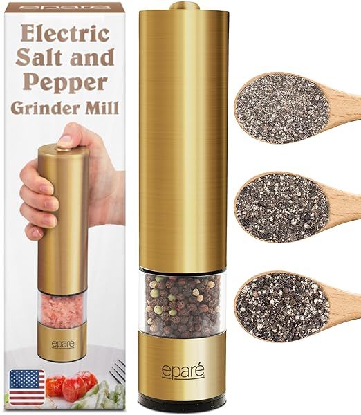 Epar Salt and Pepper Grinder Adjustable Ceramic Electric Spice Shaker with LED Light for Himalayan Salt and Black Peppercorns