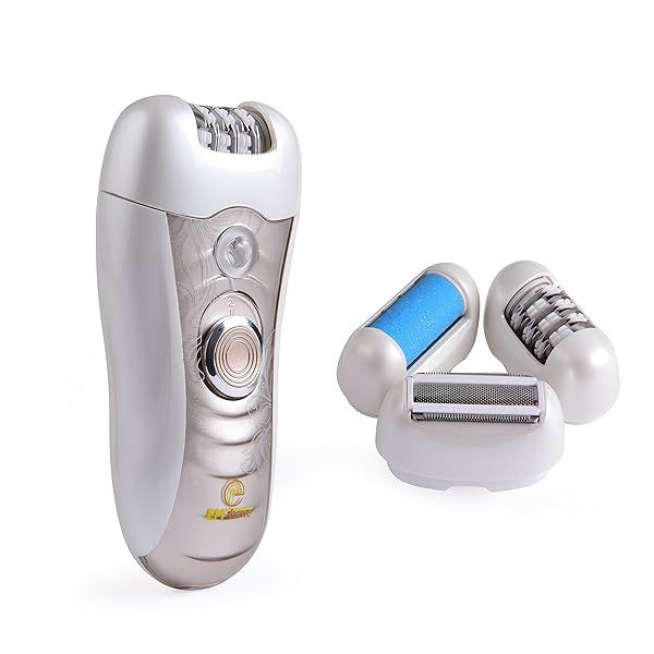 Epitome 3 in 1 Lady Hair Removal Kit Rechargeable Trimmer Epilator Callus Remover LED Shaver for Arm Underarm Legs Gold