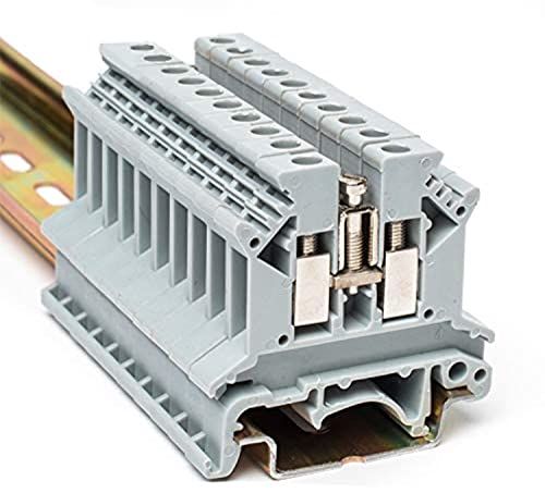 Erayco UK2.5B-GR DIN Rail Terminal Block - 600V 20A, Screw Clamp, 24-12AWG, Pack of 100 for Reliable Electrical Connections
