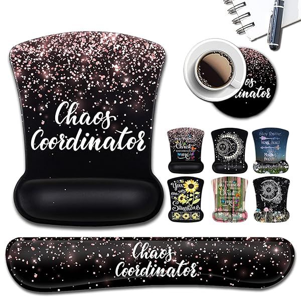 Ergonomic Mouse Pad with Wrist Support, Black Mouse Pads with Non-Slip PU Base for Home Office Working Studying Easy Typing and Pain Relief,Chaos