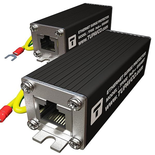 Ethernet Surge Protector 2 Pack Gigabit PoE++ 154W Metal Shielded RJ45 Lightning Suppressor for LAN Network CAT5 CAT6 Thunder Arrestor