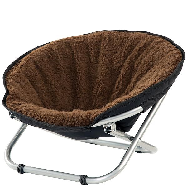 Etna Folding Pet Cozy Chair: Portable Elevated Cat Bed & Papasan for Small Dogs - Brown Fleece Comfort