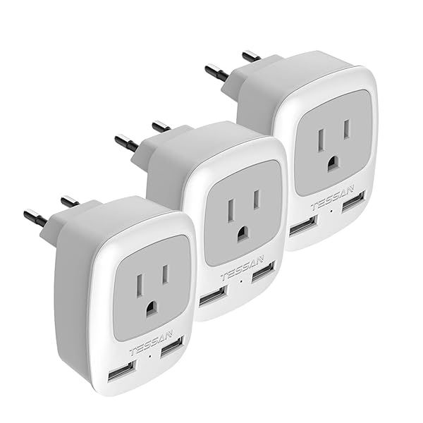 TESSAN European Travel Plug Adapter 3 Pack with 2 USB Type C Charger for USA to Europe Spain Iceland Italy Germany France Israel