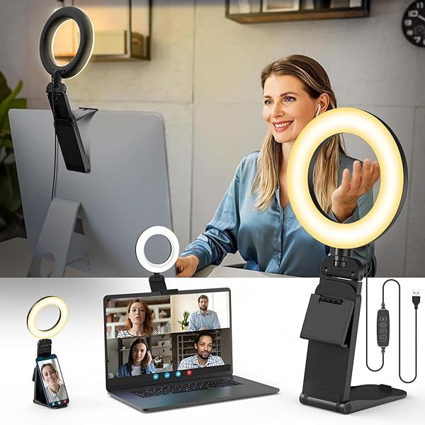 Evershop Ring Light for Laptop Desk Clip On,Small Computer Video Conference Lighting with Stand for Phone Webcam Monitor,5" Portable Mini LED Selfie