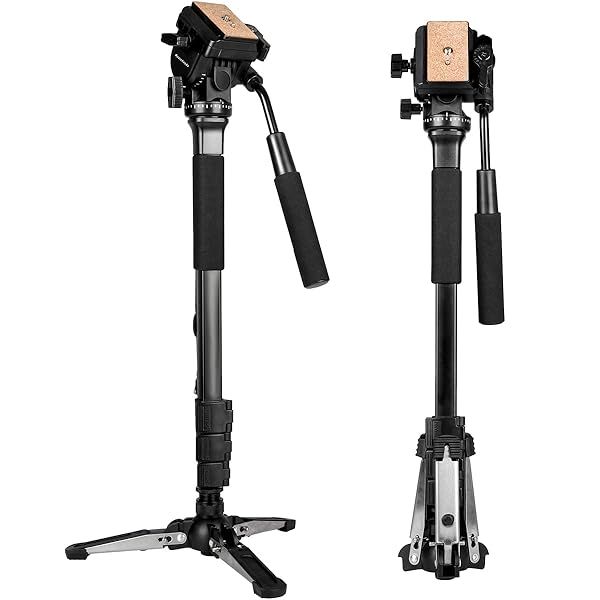 Extendable Aluminum Monopod with Fluid Head & Tripod Base for DSLR - Max Height 148cm, 3kg Capacity