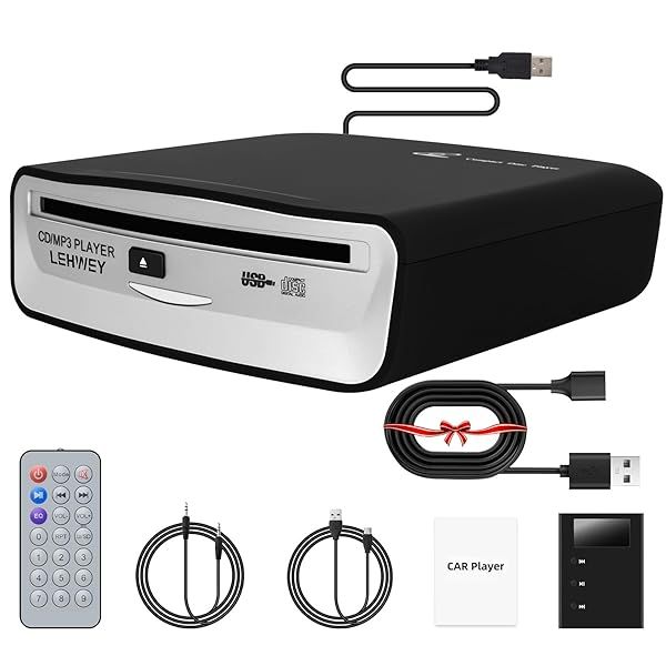 External Universal CD Player for Car - Lehwey Portable Car CD Players with AUX Cable and Remote Control, Plugs into Cars USB Port, Laptop, TV, Mac,