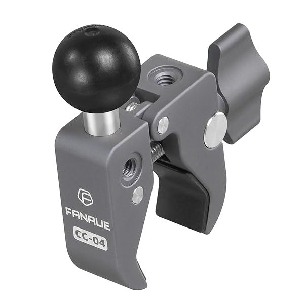 FANAUE Handlebar Base Mount Strong Rod Clamp with 1'' Ball for Rails 0.5" to 2.0" in Diameter, Compatible with RAM Mounts B Size Double Socket Arm