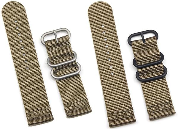 Fanmis 2 Pieces 22mm Replacement Fabric Ballistic Nylon Strap Watch Band Brown