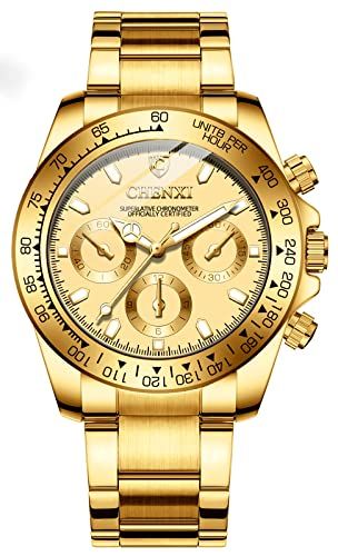 FANMIS Classics Business Analog Watch Big Face Quartz Luminous Waterproof Stainless Steel Elegant Gift for Men Gold