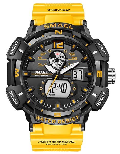 FANMIS Mens Waterproof Military Sports Watch Large Face Analog Digital Outdoor Tactics LED Stopwatch Black Orange