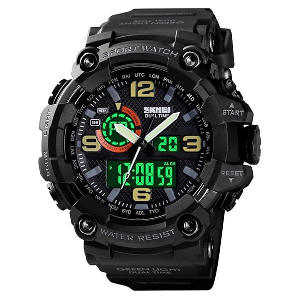 FANMIS Mens Military Sports Watch Analog Digital Multifunction Waterproof 50M Stopwatch Alarm Countdown 12H 24H Backlight