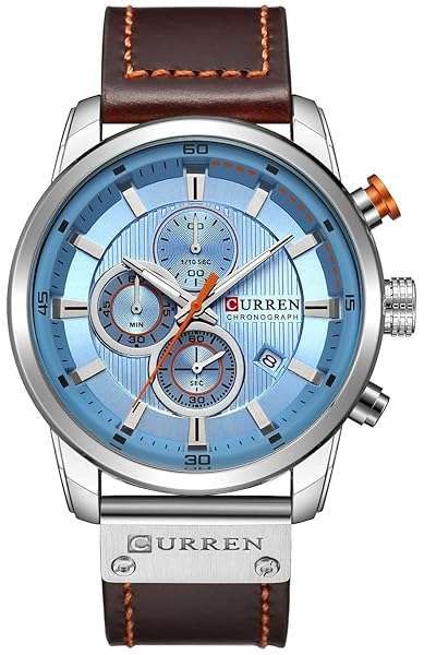 FANMIS Men's Leather Strap Watch: Classic Waterproof Chronograph with Date - Stylish Silver & Blue Design