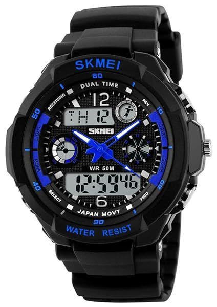 Fanmis Unisex Sport Watch Multifunction Green LED Digital Waterproof Shockproof Wristwatch Blue